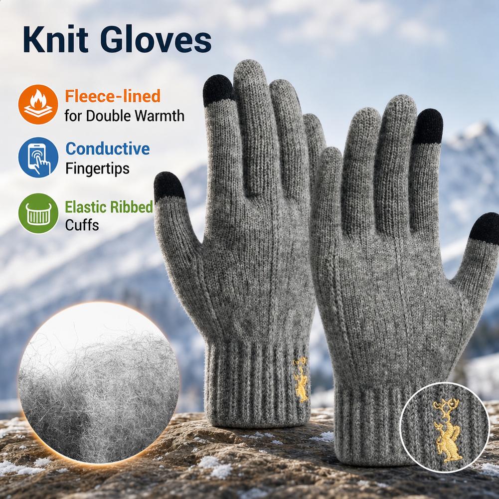 Wool Glove Lined - قفازات شتوية محبوكة تعمل باللمس، مبطنة